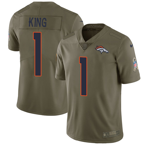 Nike Broncos #1 Marquette King Olive Men's Stitched NFL Limited Salute To Service Jersey - Click Image to Close
